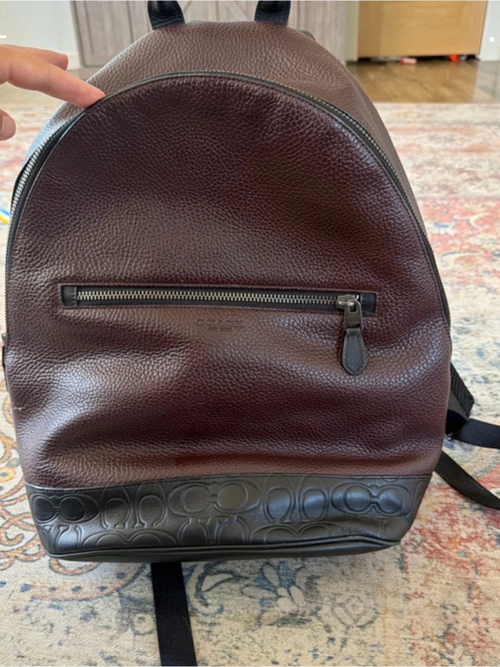 Coach West Leather Backpack Mahogany Burgundy & Signature Embossed Trim
